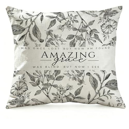 Christian Amazing Grace Hymn Pillow Cover 18x18 - color: White-flower