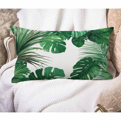 EKOBLA Palm Leaves Farmhouse Oblong Rectangle Throw Pillow Covers Tropical Jungle Green Leaf Garden Branches Square Decorative Cushion Case for Couch Sofa Chair Bed Cotton Linen 12x20 Inch - color: Multi-bs12