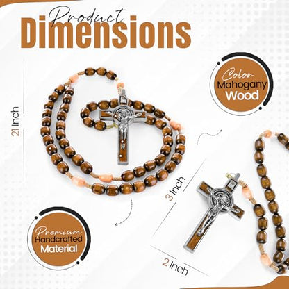 SANCTUM VERITAS Catholic Rosary Necklace | Large Italian Prayer Beads Gift - style: Mahogany Wood