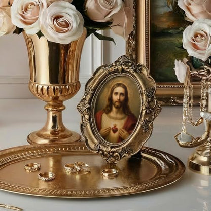 Catholic Sacred Hearts of Jesus Small Oval Picture Frame 4x5in - color: heart sacred