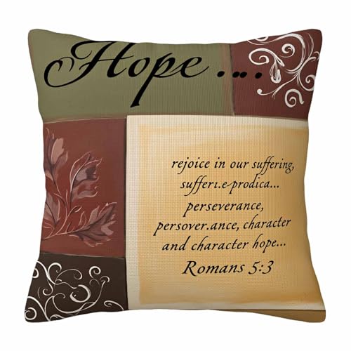 Faith Scripture Throw Pillow Cover,Hope Romans 5:3 Verse Decorative Pillow Case,Rustic Fall Leaf Cotton Linen Cushion Case for Home Decor 18 * 18 Inch - color: Settype13