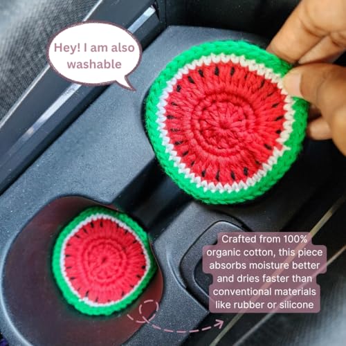 Cotton Crotchet Fruit Car Coaster Set (Summer Slice) - color: Melon Mood