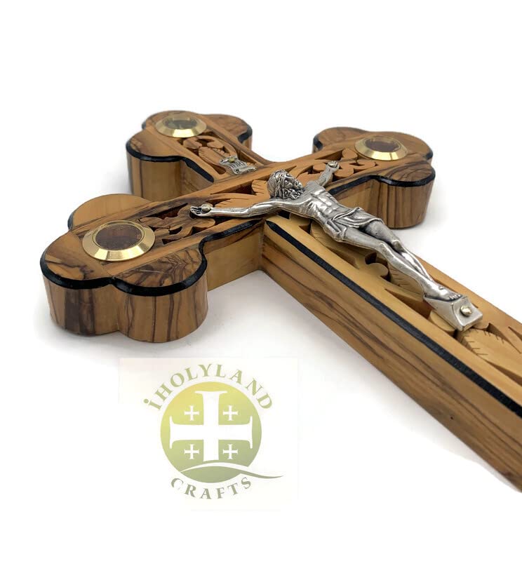 iHoly Land Crafts Mother of Pearl Olive Wood Crucifix Wall Cross, 15" x 10" - size: 15"L x 10"W