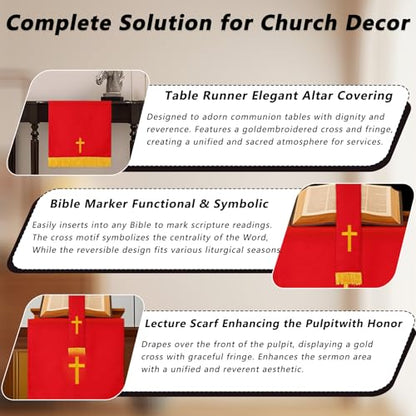3-Piece Church Parament Set - color: Red and White