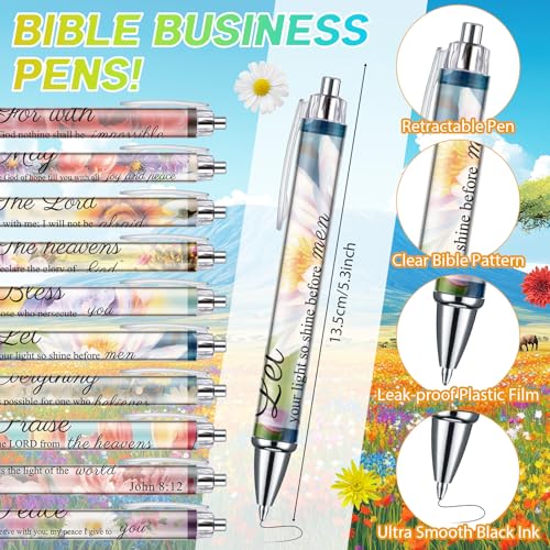 Moinchore 200 Pcs Christian Gift for Women Christian Accessories Include 50 Bible Verses Notebook 50 Church Bookmark 50 Ballpoint Pen Organza Bag Gift for Christmas Church Motivational (Oil Painting) - style: Oil Painting
