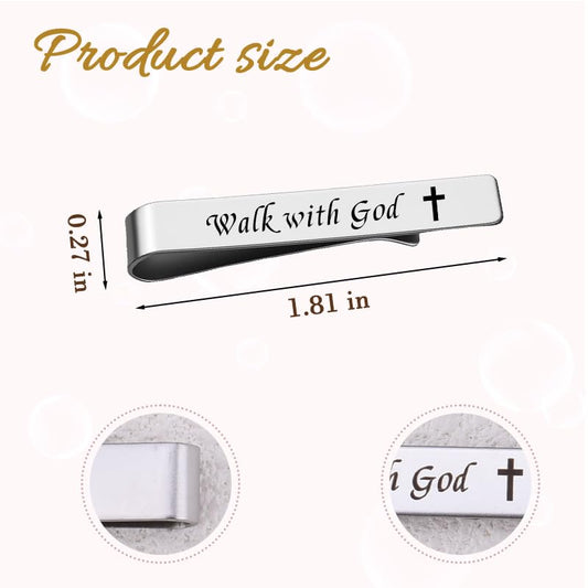 Novelty Mens Tie Clip for Wedding Graduation Gift for Him Son Grandson Birthday Christmas Gift Tie Clips for Dentist Pilot - style: walk with god