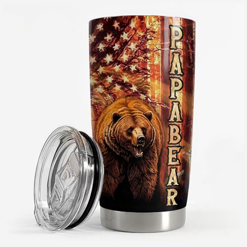 SANDJEST Dad Tumbler 20oz Stainless Steel Cup Papa Bear Insulated Travel Mug Dad Gifts from Daughter Son Gift for Dads Papa Father on Birthday Christmas Fathers Day - color: Dad