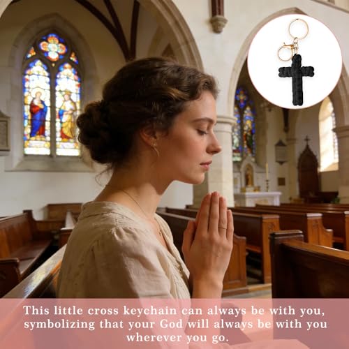 Knit Cross keychain Christian Gifts for Women Men Religious Gifts Bohe Backpack Charms Christian Keychain - color: Black