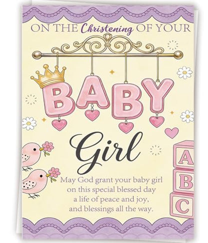 Baptism Card for Girl, Baby Girl Christening Gift Card - style: AM-443
