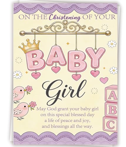 Baptism Card for Girl, Baby Girl Christening Gift Card - style: AM-443