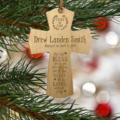 LifeSong Milestones Personalized Baptism 1st Holy Communion Christening Gifts Custom Wall Cross Child of God. May God BLESS you as you learn and grow (Maple) - color: Maple, size: 6"L x 4.5"W