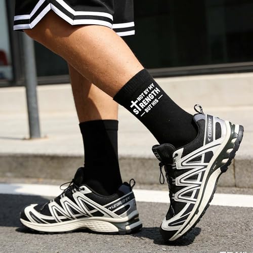 Christian Bible Verse Black Crew Socks, Religious Quote Socks, Faith Inspirational Christian Gift for Men Women。 - color: Black Religious 8