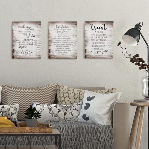 PHAMTE Christian Our Father The Lords Prayer Wall Art Decor Set of 3, Religious Inspirational Quotes Bible Verse Scripture Print Framed Canvas Painting Christian Prayer Room Office Church Decor(11x14) - color: vintage-A, size: 14"L x 11"W