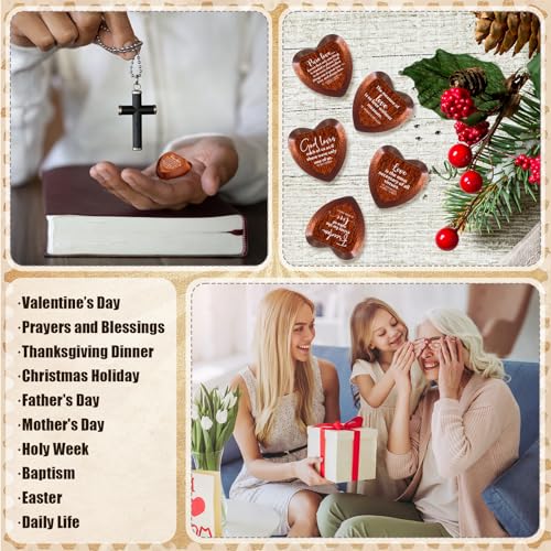 Gerrii 60 Set Christian Token Gift Jesus Love Heart Pocket Hugs, Red Brown - color: Red Brown