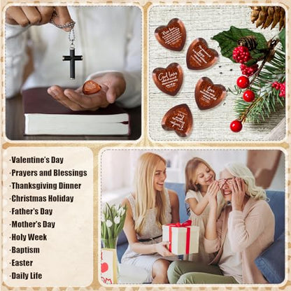 Gerrii 60 Set Christian Token Gift Jesus Love Heart Pocket Hugs, Red Brown - color: Red Brown