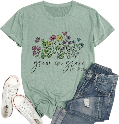 Christian T Shirts for Women God Jesus Faith Graphic Tees - color: Light Green-c, size: Medium