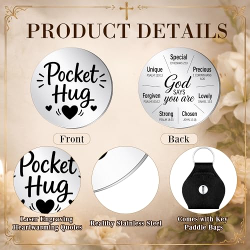 Dansydaisy 18 Set Pocket Hug Token Christian Gifts with PU Leather Keychain for Motivational Faith Party Scripture Gift - style: God Says You Are