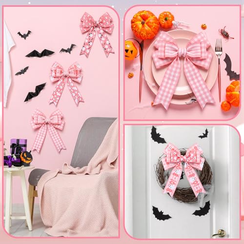 12 Rolls 60 Yards Pink Ghost Halloween Wired Ribbon for Wreath Bow - style: Pink Ghost