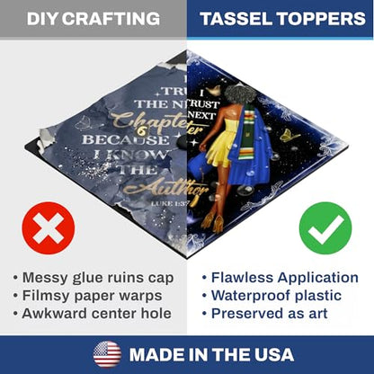 Tassel Toppers Woman Custom Graduation Cap, Graduation Cap Topper & Design - color: Black and Blue