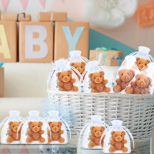 HyDren 12 Pcs Jesus Loves You Beary Much Stuffed Bears Animal Bulk Easter Gifts 4'' Religious Plush Bears Doll Small Stuffed Toy for Kids Sunday School Christian Baptism Party Favors Box Stuffers