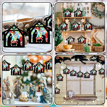 Eersida 32 Pcs Christmas Nativity Craft DIY Stained Glass Sun Catcher - style: Christmas B