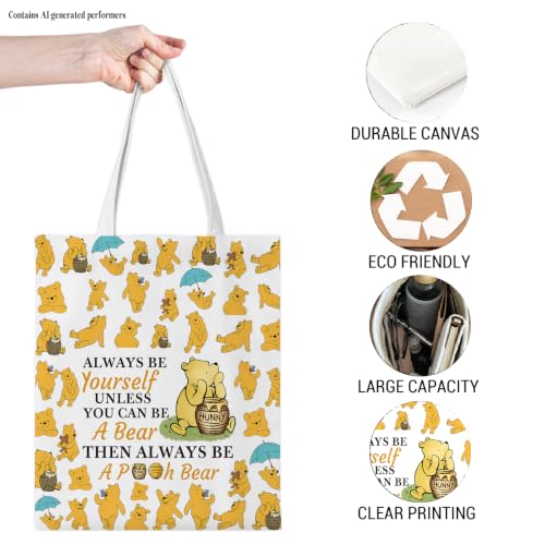 Cute Pooh Bear Aesthetic Reusable Tote Bag, Funny Gifts for Women Friends - color: Yourself
