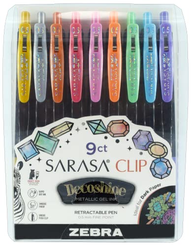Zebra Pen SARASA Clip Retractable Gel Pen, Assorted Metallic Ink, 9-Pack - color: Assorted Metallic