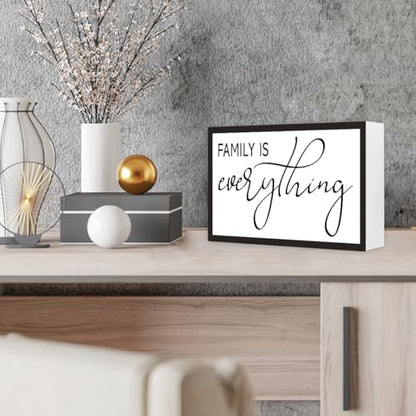 Family is Everything Sign Wooden Box Desk Decor,Rustic Farmhouse Home Wood Block Sign for Home Living Room Shelf Tabletop Decor 10'' x 6'' - style: Family is Everything