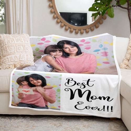 Personalized Blanket with Photo, Custom Blanket with Picture, Customized Photo Blanket, Customize Blanket, Personalized Best Mom Ever Gifts for Mom, Baby, Kid - color: 2 Photos