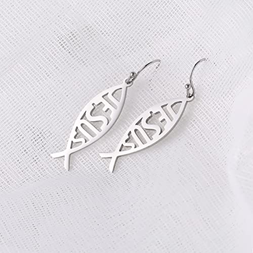 Earrings For Women Jesus Fish Faith Symbol Earrings Stainless Steel Chic Arc Fish Hook Earrings Christian Jewelry - color: silver 3