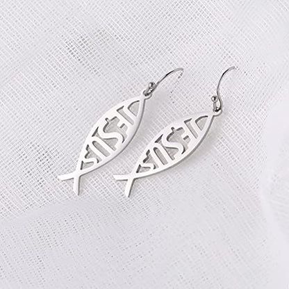 Earrings For Women Jesus Fish Faith Symbol Earrings Stainless Steel Chic Arc Fish Hook Earrings Christian Jewelry - color: silver 3