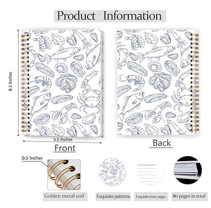 Coastal Beach Notebook, Ocean Lover Gifts, Navy Blue Nautical Seafood Journal for Office Supplies, Coastal Ocean Marine Life Spiral Notebook Journal 5.5x8.3 - color: Color 10