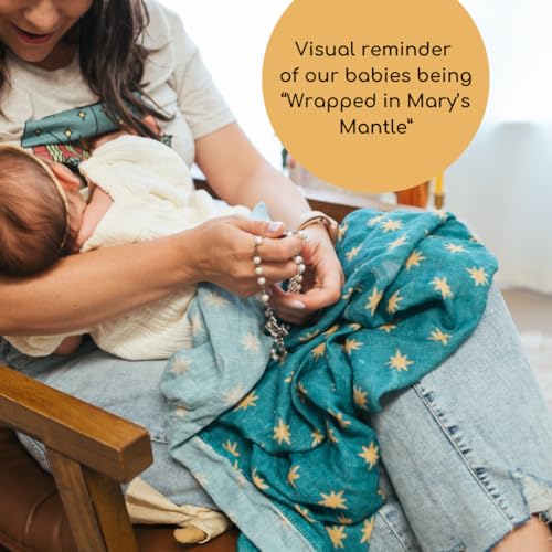 Our Lady of Guadalupe Catholic Baby Swaddle | Mary's Mantle Soft & Luxury Baby Muslin Cotton Swaddle Blanket | Newborn Essentials for Girls and Boys | 47" X 47" Our Lady of Guadalupe Stars Swaddle