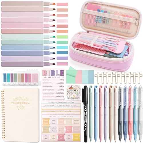 XKDOUS 40 Bible Study Kit, Journaling Supplies for Women with Case, Pink - color: Pink