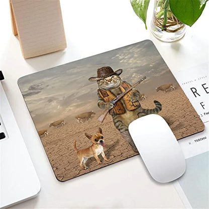 Rectangle Mouse Pad Funny Cat, Cowboy Cat and His Dog Premium-Textured Custom Mouse Mat Design,Washable Mousepads Non-Slip Rubber Base Computer Mousepad Personalized for Wireless Mouse - color: TSP161