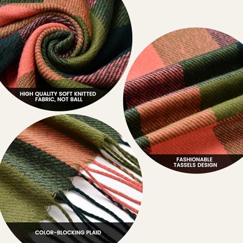 Clothirily Womens Winter Scarf, Oversized Long Blanket Plaid Shawl Wrap - color: Red Green Lattice