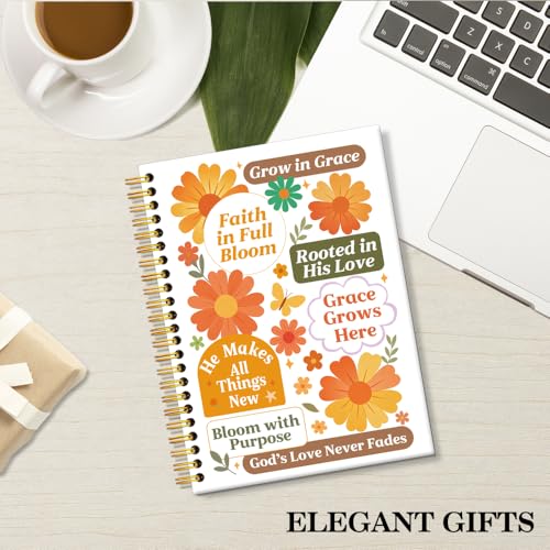 ERHACHAIJIA Grow in Grace Faith in Full Bloom Spiral Notebooks for Women - color: White-orange