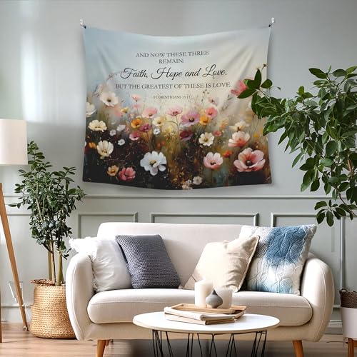 WAITPI Christian Wildflower Spring Hanging Wall Tapestry for Bedroom, Bible Verse Scripture Tapestries, Rustic Floral Botanical Wall Hanging Decor Tapestry for Prayer Room Church 50x60in - color: wildflower, size: 60"L x 50"W