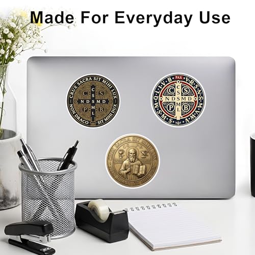 [3PCS] St Benedict Medal Sticker Catholic Saint Stickers for Water Bottles - color: St Benedict Medal