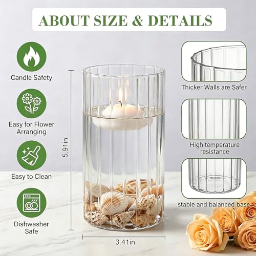 12 pcs Ribbed Glass Cylinder,6 inch Flower Vases for Centerpieces - size: Ribbed-12PCS