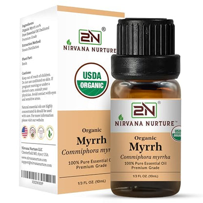 Myrrh Essential Oil, USDA Certified Organic, 100% Pure Undiluted, Aromatherapy Oil for Diffuser, Hair & Skin Care