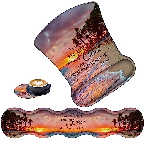 3 in 1 Keyboard Wrist Rest + Mouse Pad and Coaster, Ergonomic Gel Mouse Pad and Keyboard Pad Set, Comfortable Lightweight for Easy Typing Pain Relie, Sunset Beach - color: Sunset Beach