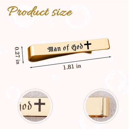 Novelty Mens Tie Clip for Wedding Graduation Gift for Him Son Grandson Birthday Christmas Gift Tie Clips for Dentist Pilot - style: man of god-gold
