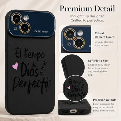 for iPhone 17 Pro Max Case God's Timing is Perfect Spanish Bible Verse Phone Case, Full Camera Lens Protection, Shockproof Drop Resistant Durable Cover (Black, iPhone 13) - color: black, size: iPhone 13