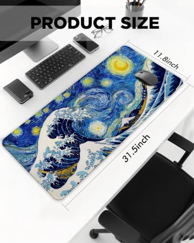 Mouse Pad, Desk Mat, 31.5x11.8in Large Mousepad, Starry Waves - color: Starry Waves