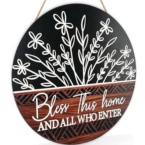 16" Bless This Home Christian Door Sign, Farmhouse 3D Front Door Wall Decor - color: Bless