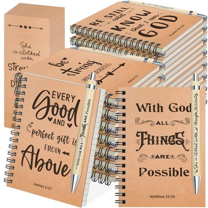 OSIMIG 90 Pcs/30 Set Christian Spiral Notebooks Bulk with Ballpoint Pen and Bookmark; Small Prayer Journal Notebook; Christian Gifts for Church Members, Bible Study Groups & Church Families