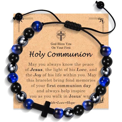 Cross Bracelet for Boys Baptism Confirmation First Communion Gifts - color: First Communion