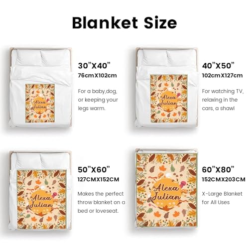 Custom Fall Blanket Autumn with Name Soft Cozy Harvest Blanket for Boys Girls Kids Adults Personalized Text Leaves Mushroom Yellow Halloween Christmas Birthday Gifts - color: Autumu-04