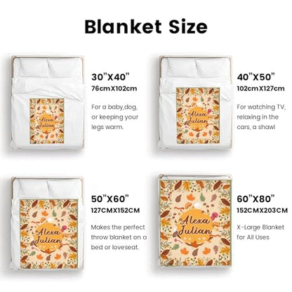 Custom Fall Blanket Autumn with Name Soft Cozy Harvest Blanket for Boys Girls Kids Adults Personalized Text Leaves Mushroom Yellow Halloween Christmas Birthday Gifts - color: Autumu-04